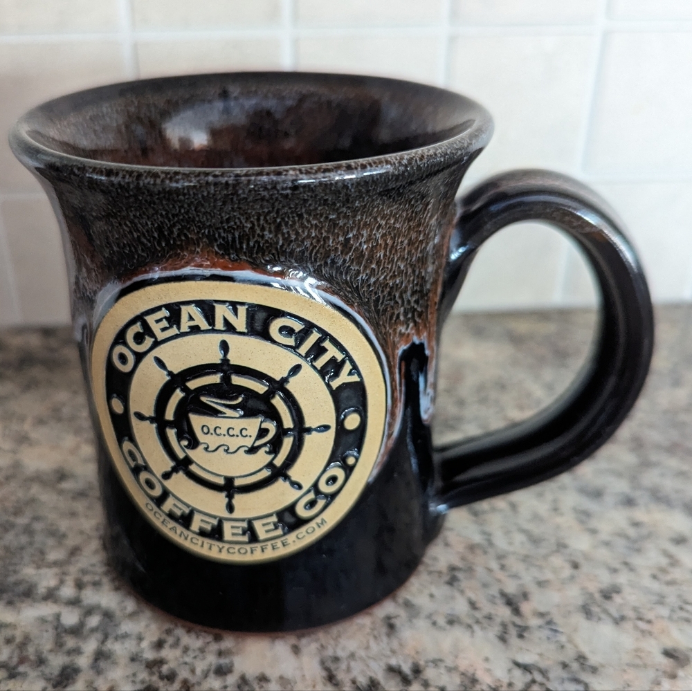 Deneen Pottery Coffee Mug, Hand Thrown Ceramic Cup, Ocean City Coffee Co. Mug